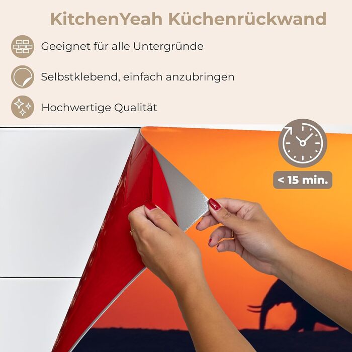 Кухонний фартух 60x80 см Самоклеючий настінний захисний екран для кухні Кухонний фартух Кухонні фасади Кухонні фартухи Кухонна стіна Вода - Пейзаж - (Слони - Захід сонця, 60 x 250 см)