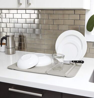 Підставка-сушарка для посуду з килимком 50 х 33 см світло-сіра Udry Mini Umbra