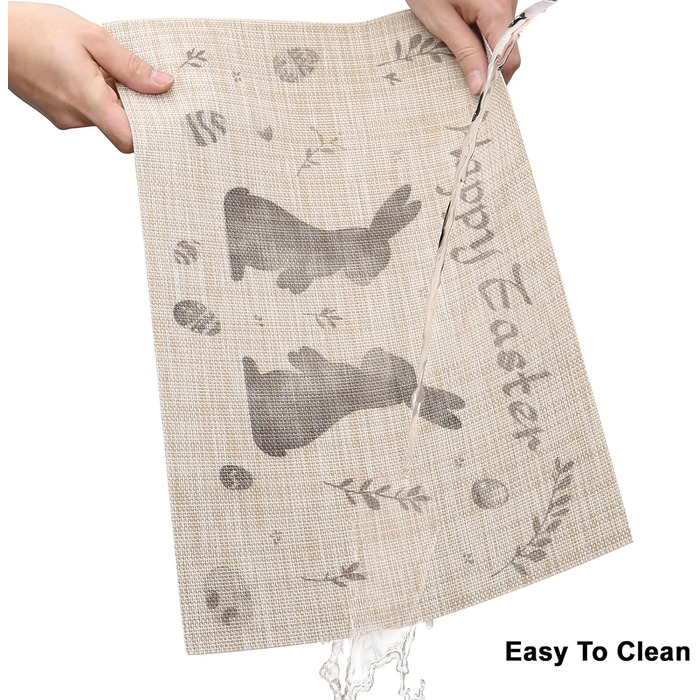 Двосторонні килимки для серветок, що миються, набір із 6 шт. , пасхальні яйця з квітами, прикраса столу з мультяшним кроликом, пасхальні, весняні, бенкетні килимки, декор для святкової вечірки, сезонні килимки, бежевий (світло-коричневий2)