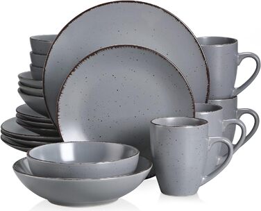 Столовый сервиз из керамогранита, набор посуды vancasso MODA, винтажный вид, комбинированный сервиз из 40 предметов с 8 обеденными тарелками, тарелками для тортов, суповыми тарелками, мисками и чашками каждая (серый, 20 шт.)