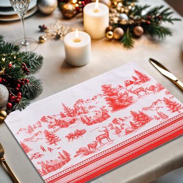 Бавовняні килимки для серветок, набір з 4 шт. , декоративні килимки для серветок, пасхальні килимки, що миються, для свят, вечерь, весни, літа (33 см x 48 см) (25 - Зимова радість), 39Hermine 100