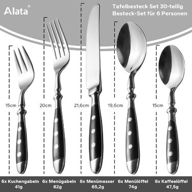 Набор столовых приборов Alata на 6 персон (черный, 30 предметов) Vialex