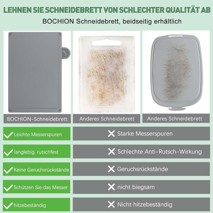 Набір обробних дощок BOCHION, пластикові дошки з іконками продуктів та піддоном, нековзні та без BPA, антибактеріальні дошки для риби, овочів, фруктів, мяса, хліба (набір з 4, чорний, білий, сірий)