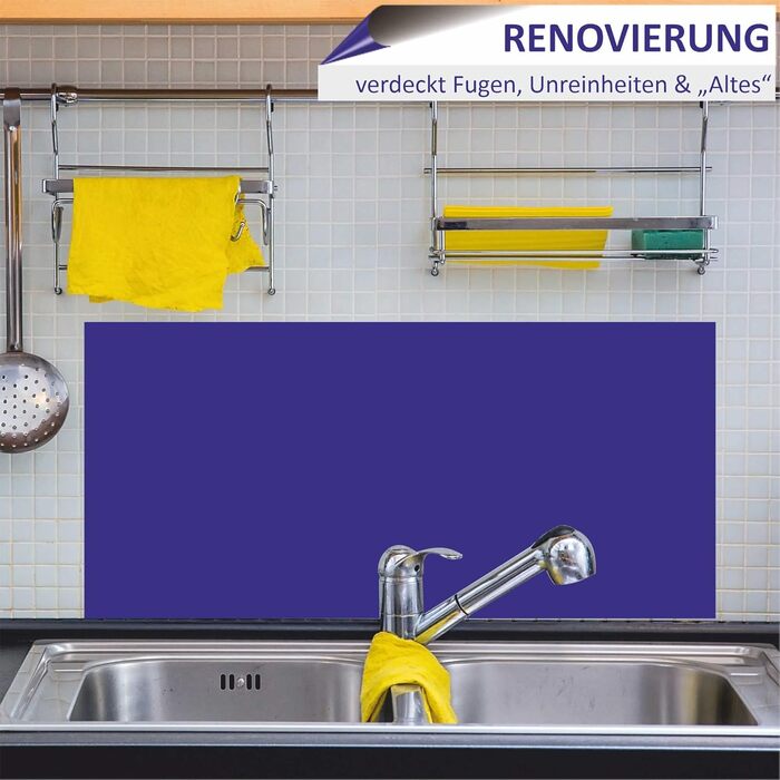 Кухонний фартух INDIGOS UG для плиткового фартуха - - - Термостійкий алюмінієвий композитний бризкозахисний екран - Сучасний кухонний фартух, що протирається - Плита та духовка - Облицювання стіни (Синій, 80x55 см)