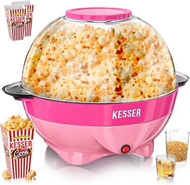Велика машина для попкорну KESSER 800 Вт Машина для попкорну об&39ємом 5,5 л з кришкою з антипригарним покриттям та сервірувальною мискою для олії, вершкового масла, цукру, тиха та швидка, в комплекті мірна чашка та чашка для попкорну, знімна нагрівальна