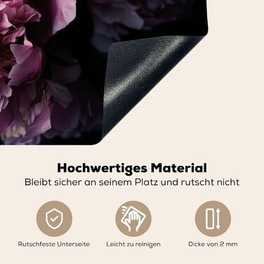 Фартух для плити, кухонний фартух, вініл, 78x52 см, декор для кухні, облицювання стіни, кришка для плити - сіро-чорна (квіти - рожеві, 52Д x 81,2Ш см)