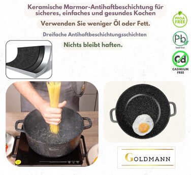 Каструля 6,5 л з антипригарним покриттям та скляною кришкою 28 см Goldmann