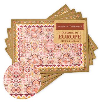 Бавовняні килимки для серветок, набір з 4 шт. , декоративні килимки для серветок, пасхальні килимки, що миються, для свят, вечерь, весни, літа (33 см x 48 см) (27 - Дамаск), 39Hermine 100