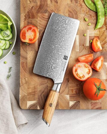 Китайский поварской нож-тесак 19 см, дамасская сталь XINZUO