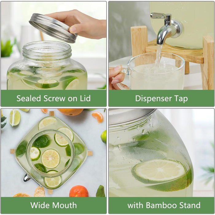 Стеклянный диспенсер для напитков 4 л Hiziwimi