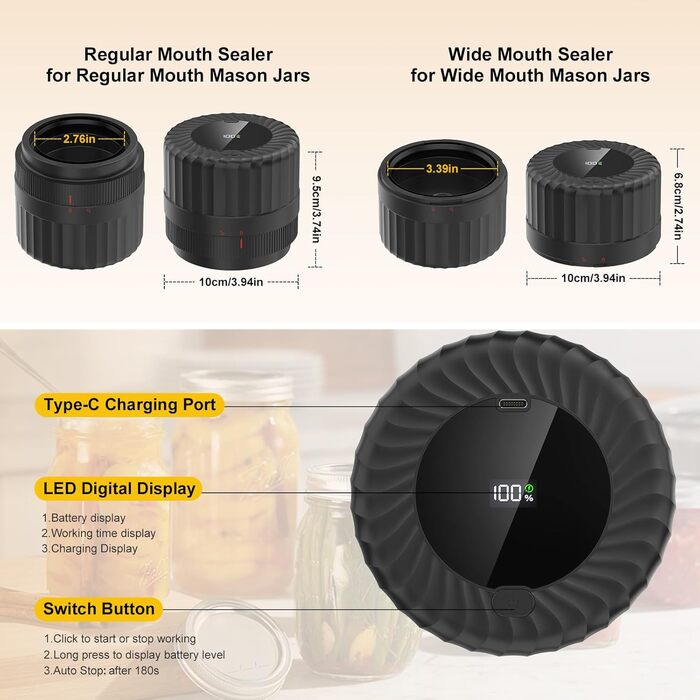 Електричний вакуумний пакувальник для банок Мейсона HUIJUTCHEN