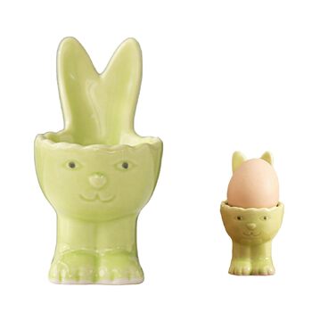 Набір із 2 порцелянових стаканчиків для яєць на Великдень, керамічні стаканчики для яєць у формі кролика, кумедні, креативні тарілки для пасхальних яєць у формі зайчика, можна мити в посудомийній машині, підставка для варених яєць, великодні подарунки (A 