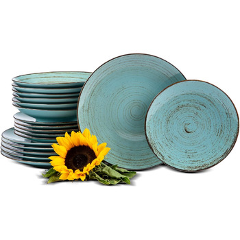 Набір посуду konsimo Combi 6 персон Набір тарілок з оксиду алюмінію Modern 18 предметів Столовий сервіз - Сервіз та набори посуду - Комбінований сервіз 6 осіб - Сервіз для сім'ї - Посуд кольоровий Посуд (Nostalgia Opal)