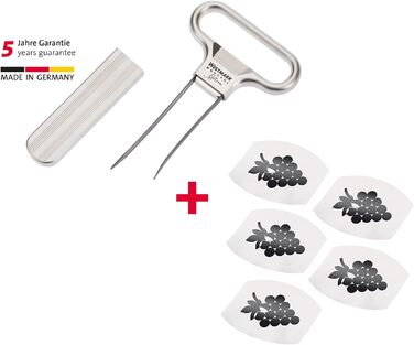 Штопор Westmark Blade/Clapp, з відкривачкою для пляшок, литий під тиском цинк/сталь, Ah-So, срібло, 6285556C (благородний матовий, декоратор і пробка 5 носиків для вина)