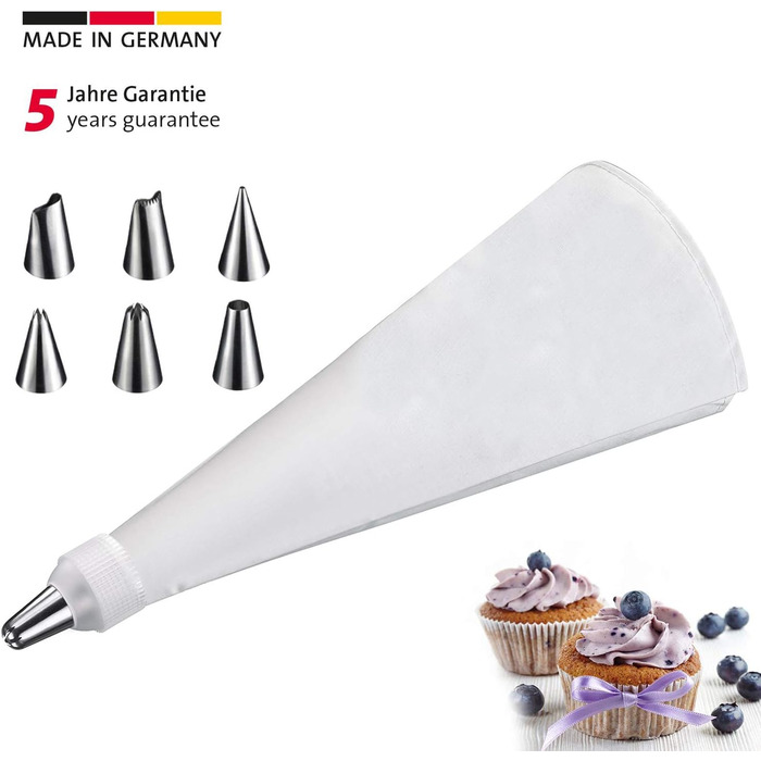 Кондитерський мішок 30 см та 6 сталевих насадок, кремово-білий Westmark