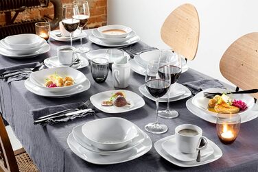 СПІВАЧКА Білий столовий сервіз Bilgola, порцеляновий набір посуду з 30 предметів на 6 персон, набір тарілок округлого дизайну, обідня тарілка (кавова кружка 6 шт. )