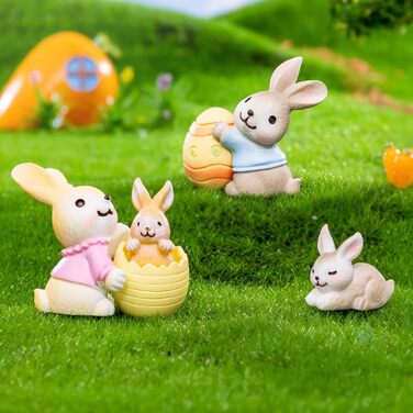 Міні-фігурок кроликів, прикраси у вигляді великоднього кролика, прикраси для кроликів, великодні прикраси, невеликі подарунки на день народження та святкове приладдя, прикраси для квіткових горщиків на Великдень та сукуленти, 7