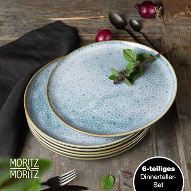 Набір посуду Moritz & Moritz TERRA з 18 предметів 6 персон набір тарілок яскраво-синього кольору з високоякісної порцеляни столовий посуд 6 обідніх тарілок, десертні тарілки та миски кожна (6 великих тарілок)