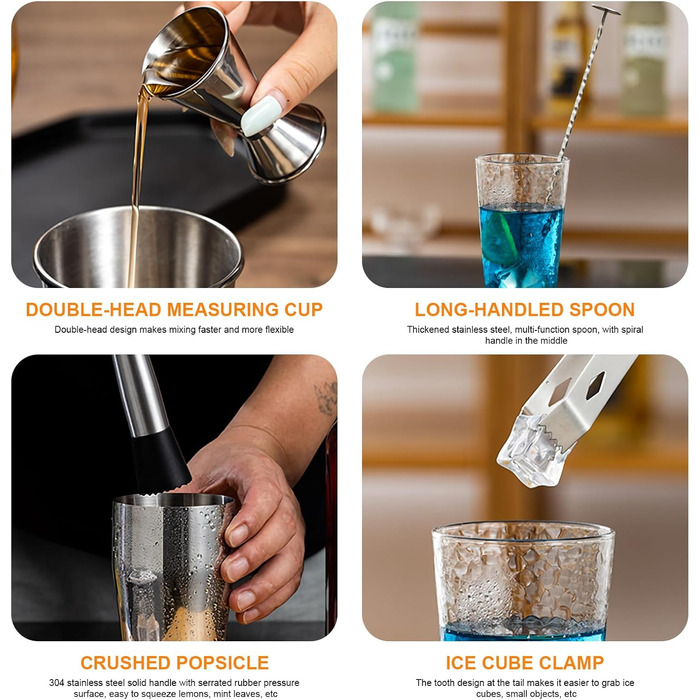 Набір бармена з бамбуковою підставкою 9 предметів Generic