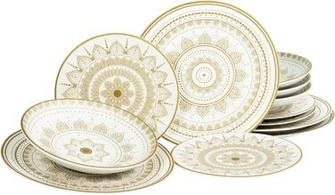Серія Mandla Gold Black, набір посуду з 8 предметів, комбінований набір керамограніту (12 предметів, золотисто-білий), 23587