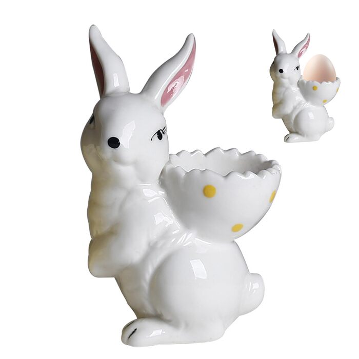 Набір із 2 порцелянових стаканчиків для яєць на Великдень, керамічні стаканчики для яєць у формі кролика, кумедні, креативні тарілки для пасхальних яєць у формі кролика, можна мити в посудомийній машині, підставка для варених яєць, великодні подарунки (C 