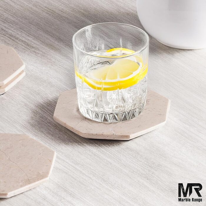 Підставки під чашки з оніксу Верона, 8.9 см, ручної роботи, з підставкою, набір 6 шт. - для офісу, напоїв, кави, бару та обіднього столу