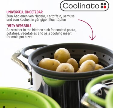 Складаний силіконовий друшляк Сітчасте силіконове сито для пасти, овочів та фруктів Можна мити в посудомийній машині, не містить бісфенолу А та термостійке до 230C Компактний складний друшляк для зливу води (сірий, 20 та 24 см)