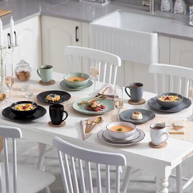 Столовый сервиз из керамогранита, набор посуды vancasso MODA, винтажный внешний вид, комбинированный сервиз из 40 предметов с 8 тарелками, тарелками для тортов, суповыми тарелками, мисками и чашками каждая (разноцветный, комбинированный сервиз 20 шт.)