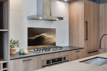 Панель для кухонного фартуха, бризкозахисна панель, декор для кухні, алюмінієва панель, бризкозахисна панель для плити, альтернатива скляній панелі, чорна - з малюнком - суцільна - чорна - темна - (пустеля, 100x65 см)