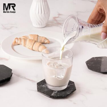 Підставки під чашки з оніксу, 8.9 см, ручної роботи, з підставкою, 6 шт. (Чорні) - для офісу, напоїв, кави, бару та обіднього столу