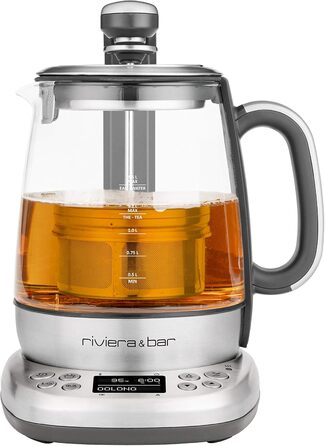 Чайник riviera&bar Cha Dao Expert з регульованою температурою, загартоване скло та нержавіюча сталь, тихий режим, оптимальне заварювання чаю, 1,5 л, 22 x 36,5 x 29,5 см