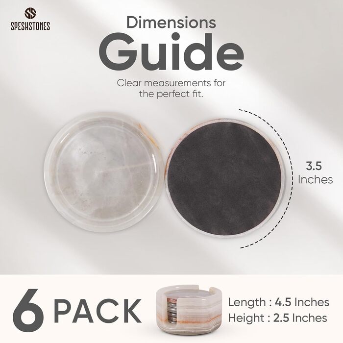 Мармурові підставки під напої, зелені, 8,9 см, круглі, кам'яні підставки з тримачем ідеальні підставки для кав'ярень, подарунків, обіднього столу та декору для дому, набір з 6 шт. (Білий онікс)