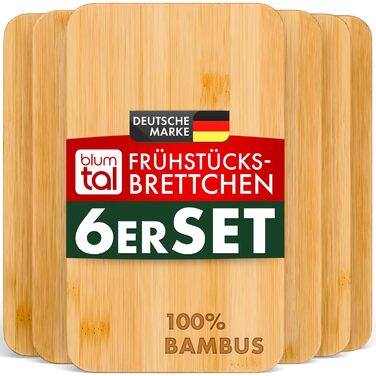 Набір з 6 бамбукових дощок для сніданку Blumtal, 22x14x0,8 см - антибактеріальні дерев&39яні дошки - дошки для сніданку - дошки для перекусу - обробні дошки 22 x 14 см