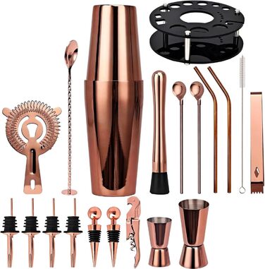 Набор бармена и шейкера для коктейлей 20 предметов черный HEdir