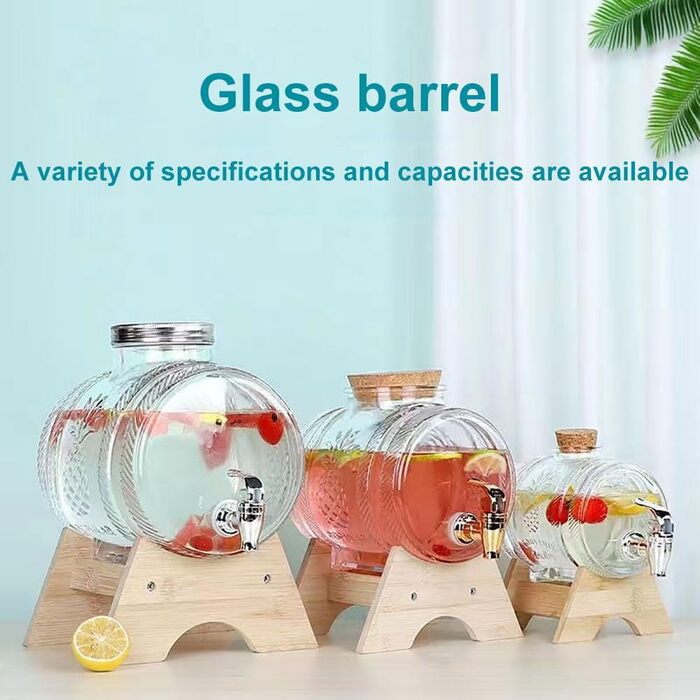 Диспенсер для напоїв скляний з краном та дерев'яною підставкою 5 л Generisch