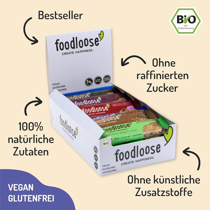 Батончики горіхіві 24 х 35 г, 6 різних смаків Foodloose