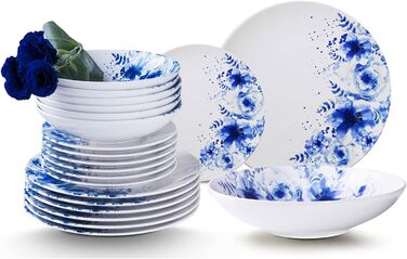 Набір посуду konsimo Combi 12 персон Набір тарілок BASIMA Modern 36 предметів Столовий сервіз - Сервіз та набори посуду - Комбінований сервіз 12 осіб - Сервіз для сім'ї - Посуд кольоровий Посуд (синій/білий, 18 шт. )