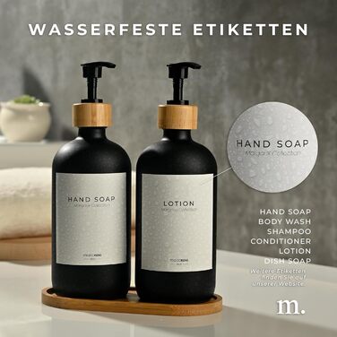Диспенсер для мила 500 мл, набір 2 предмети на бамбуковій підставці, чорне скло MaisoNovo