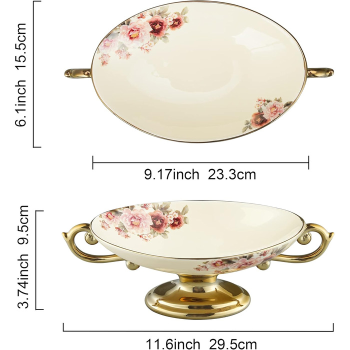 Порцелянова миска fanquare з хвилястими краями та квітковим принтом, вінтажна салатниця, керамічна фруктовниця на ніжці для вечірок (різнокольорова/фантазійна (кругле дно))