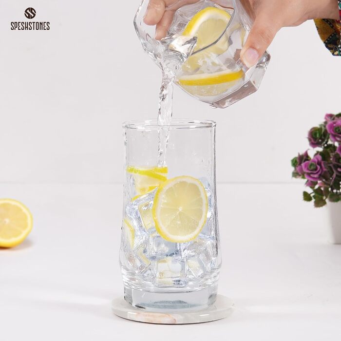 Мармурові підставки під напої, зелені, 8,9 см, круглі, кам'яні підставки з тримачем ідеальні підставки для кав'ярень, подарунків, обіднього столу та декору для дому, набір з 6 шт. (Білий онікс)