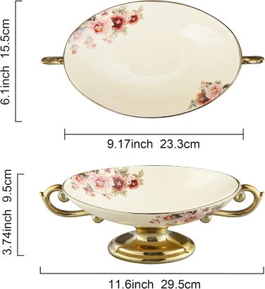 Порцелянова миска fanquare з хвилястими краями та квітковим принтом, вінтажна салатниця, керамічна фруктовниця на ніжці для вечірок (різнокольорова/фантазійна (кругле дно))