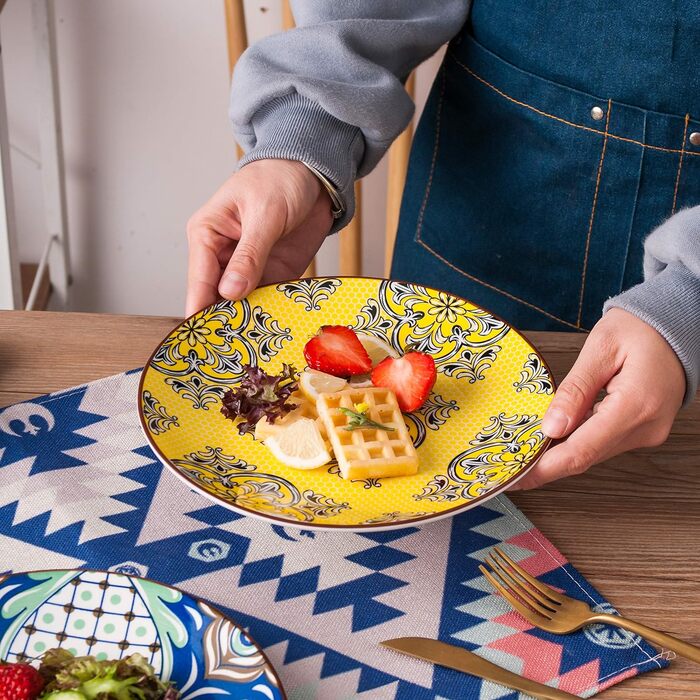 Порцелянова десертна тарілка vancasso, тарілка для торта 12 предметів кольорова, Ø 21,5 см плоска тарілка для сніданку (жасмин, десертна тарілка з 12 предметів)