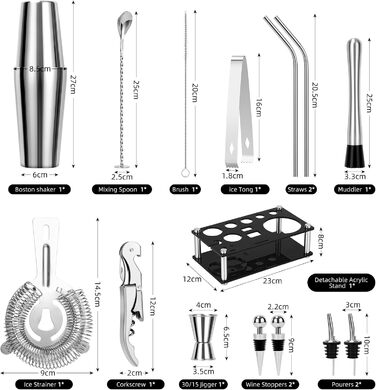 Набор для коктейлей из нержавеющей стали 15 предметов Cinnani