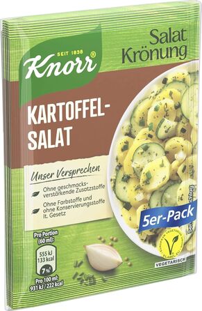 Заправка для салату Knorr з кроповими травами для смачної заправки для салату з натуральними інгредієнтами* 5 x 3 порції 15 шматочків кропової зелені (картопляний салат, 40 г (15 шт. у упаковці))
