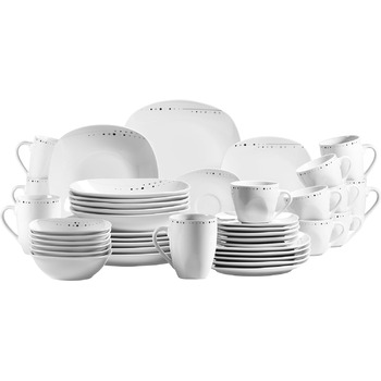 Серия Fadilla, комбинированный сервиз 42 предмета, набор фарфоровой посуды на 6 персон, белый, черный, серый