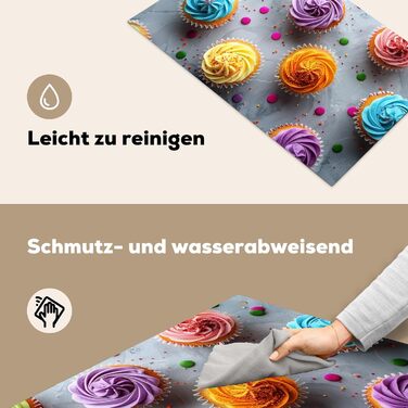 Фартух для плити, кухонний фартух, вініл, 78x52 см, декор для кухні, облицювання стіни, кришка плити - сіро-чорна (Кекси - Мафіни, 52,7Д x 91,6Ш см)