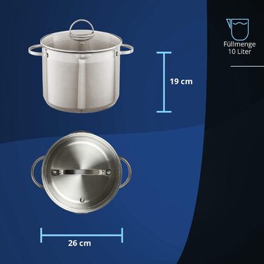 Кастрюля 10 л из нержавеющей стали со стеклянной крышкой 26 см KHG