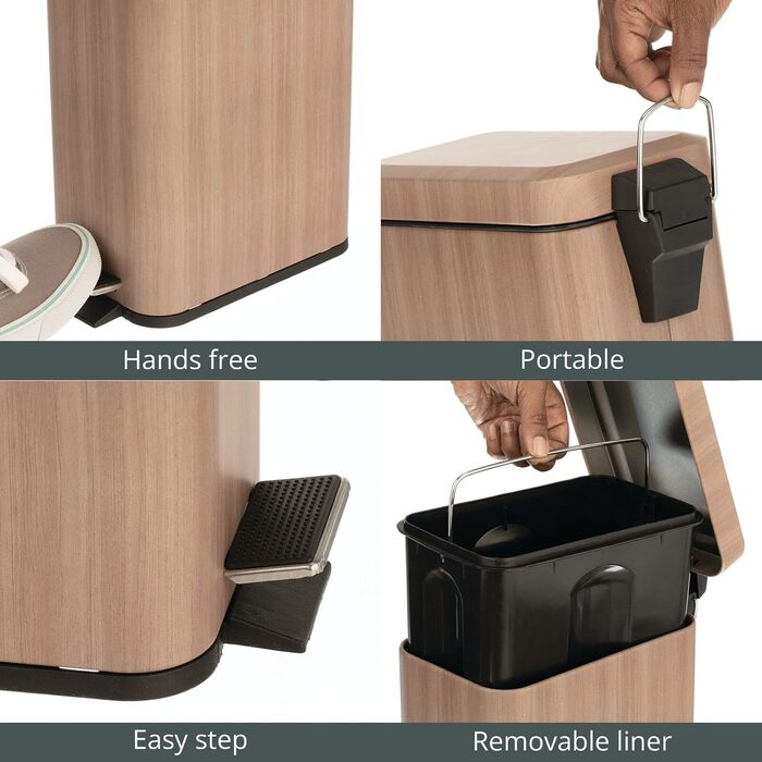 Відро для сміття 5 л з металевою кришкою, Medium Oak mDesign