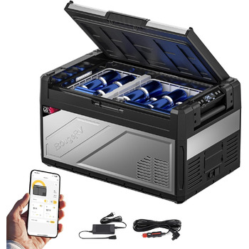 Автомобільний холодильник BougeRV Rocky2 12V 230V з компресором 5.7cc, двозонний, з морозильною камерою, керуванням через додаток, знімною перегородкою, автомобільний холодильник 12/24V, для кемпінгу, подорожей, човна, риболовлі, охолоджує до -20C (39L)