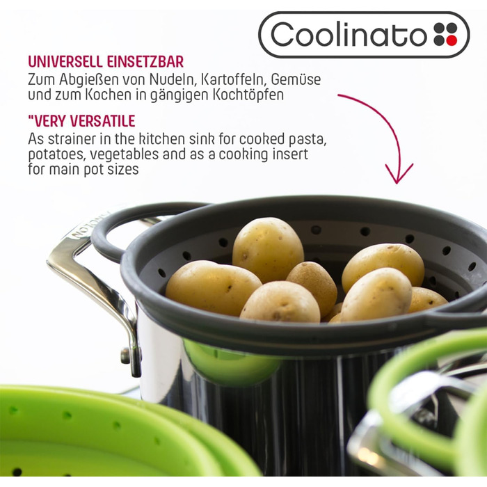 Складаний силіконовий друшляк Сітчасте силіконове сито для пасти, овочів та фруктів Можна мити в посудомийній машині, не містить бісфенолу А та термостійке до 230C Компактний складний друшляк для зливу води (сірий, 20 та 24 см)